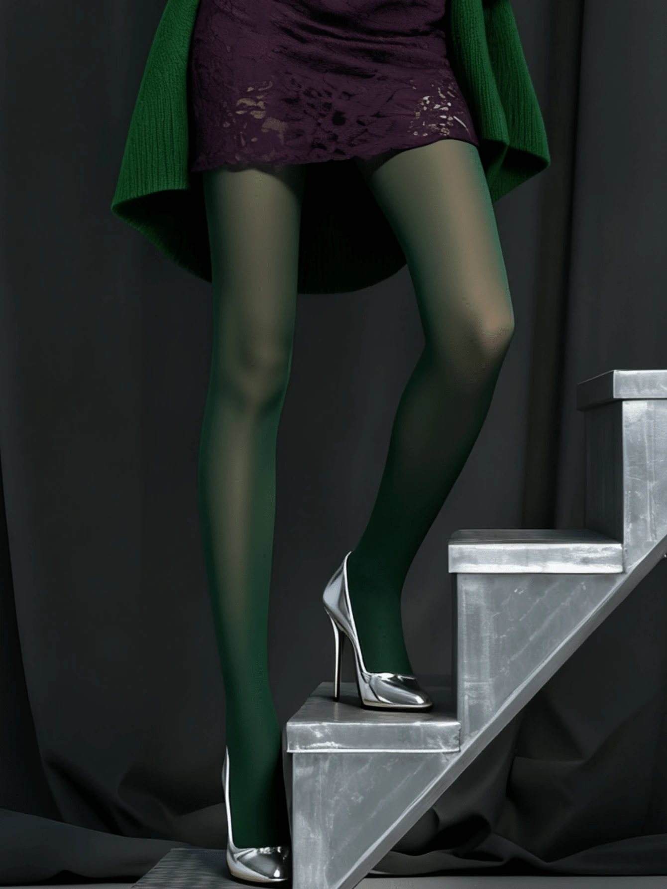 8D Skin-Friendly Tights Breathable Comfort Lifting Fit Fashion Green Color - Dark Green - View 1