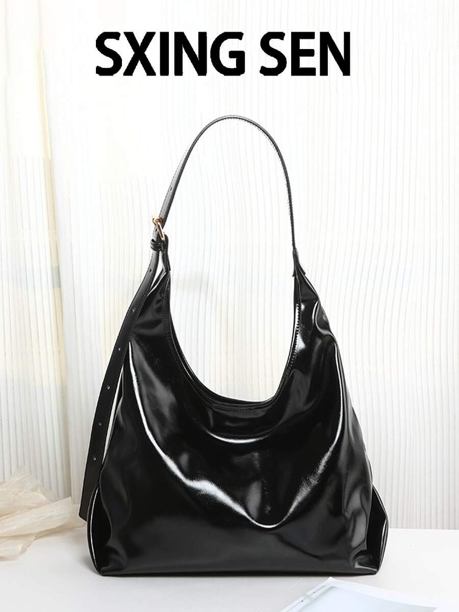 Túi đeo chéo màu đen phong cách retro, túi đeo vai nữ thời trang thu đông, chất liệu da mềm mại, dung tích lớn, đa năng.