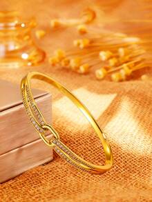 5/1pc Luxury Geometric Copper Bracelet, Versatile Design, Showcases Jewelry Accessorizing Beauty, Exquisite Christmas Gift For Girlfriend - Gold - View 16