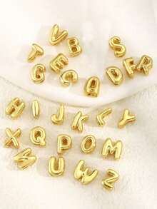 1Pc Fashionable And Creative Bright Copper A-Z Letter Hollowed-Out Pendant Gold Stainless Steel Beaded Necklace Collarbone Chain Women's Everyday Casual Wear Personalized Initial Necklace For Birthdays Valentine's Day Christmas Exquisite Gift - Yellow Gold - View 5