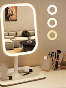 Rechargeable LED Makeup Mirror, 3 Lighting Modes, Touch Control, Adjustable Brightness, Portable Lighted Vanity Mirror, Travel Makeup Mirror With Lights - Multicolor - View 4