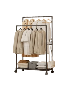 1pc Christmas Style Dual-Rod Floor Standing Clothes Rack, Multi-Color Options, Movable With Wheels, Bedroom Garment Storage Rack, Multifunctional Drying & Display Stand - Multicolor - View 6