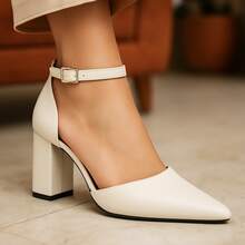 Rosavivi Women's Pointed Toe Pump Shoe With Thick Block Heel And Buckle 027 - 白色 - 查看 13