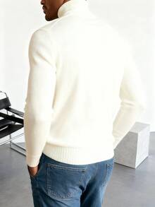 GRDR Men's Turtleneck Long Sleeve Knit Sweater, Versatile For Daily Wear - White - View 2