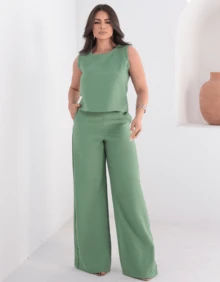 Women's Tailored Casual Basic 2-Piece Shorts And Tank Top Set - Elegant Linen Blouse And Shorts - Summer - 綠色 - 查看 9