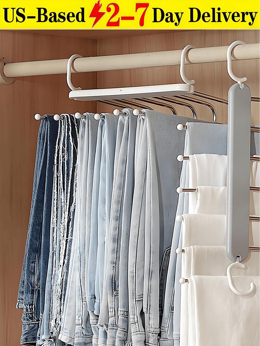 1Pc Foldable Retractable Clothing Rack, 6 Layers Pants Hangers Space Saving, Scarf And Jean Hangers - Closet Organizers And Storage For Pants Jeans Skirts Scarf Legging, Stainless Steel Hat Rack, Leggings Hanger, And Scarf Holder With 360° Swivel Hook, Clothes Pants Hangers,Anti-Slip Design, Hanging Hat Rack For Closet, Wardrobe, Multi-Functional Hat Display Rack - Nhiều màu - Xem 1