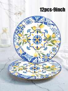 24 pièces/set, Plateau en papier jetable, Plateau en papier bleu motif citron 7 pouces + 9 pouces, Convient pour les enterrements de vie de jeune fille, les dîners, les anniversaires, assiettes de fête, Set de 24 pièces, Nouveau set de vaisselle de fête et d'anniversaire thème porcelaine bleu et blanc, Assiettes, Mouchoirs, Gobelets en papier - Multicolore - Voir 9
