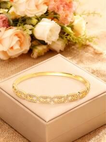 1 pieza/5 piezas Brazalete de cobre con circonita personalizado de moda, diseños diversos, personalizado distintivo, que muestra estilos únicos y sabiduría, regalo perfecto para el día de la madre - Dorado - Ver 9