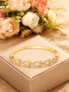 1 pieza/5 piezas Brazalete de cobre con circonita personalizado de moda, diseños diversos, personalizado distintivo, que muestra estilos únicos y sabiduría, regalo perfecto para el día de la madre - Dorado - Ver 12