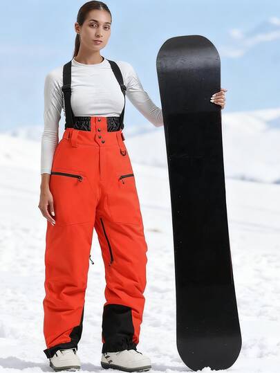 1 pieza Pantalón de peto para esquí de mujer, con cremallera lateral, cintura desmontable y ajustable, pantalón de esquí para exteriores, ajuste holgado para equipo de esquí de invierno, estructura reforzada, adecuado para esquiar, hacer snowboard y actividades al aire libre - para clima frío (lavable a mano) - apto para hombres, mujeres y adolescentes.