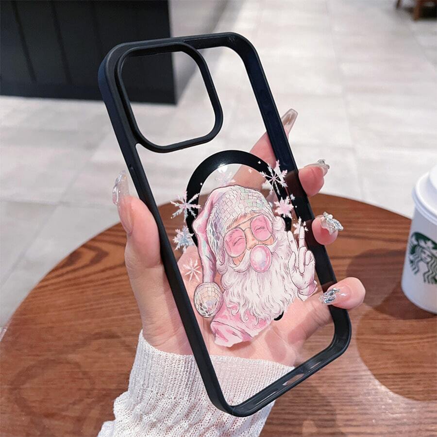 Trendy Pink Santa Claus This magnetic phone case, compatible with iPhone 16/15/14/13/12 Pro/11/X/XS Plus Max/ S22/S23/S24/S25, features a stylish and trendy pattern design. Available in a variety of colors, this classic, shockproof hybrid case makes a perfect gift for friends and family for Halloween, Christmas, and Thanksgiving. - Negro - Ver 1