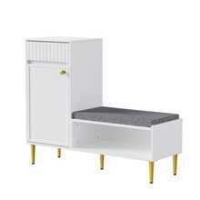 Modern Shoe Cabinet With Bench, 1 Door, 1 Drawer, 1 Open Shelf, Upholstered; White, Dimensions: 100*35*82.2 Cm (W*D*H) - White - View 7