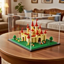 1个大号透明亚克力展示盒，两种尺寸可选，塑料组装防尘展示盒，带哑光黑色底座，适用于展示手办、汽车模型、积木、收藏品、雕像、模型等。 - 黑底透明 - 查看 4