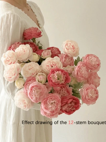 人造丝牡丹玫瑰长茎花束，适用于家居装饰、房间装饰、婚礼装饰、花瓶装饰、花园装饰、户外装饰、毕业装饰、母亲节礼物