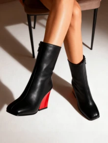 Women's Ankle Booties Chunky Heel  Square Toe Short Boots Pull On Biker Boot Back Zipper Gogo Boots Fashion Fall Bootie - Đen b - Xem 1