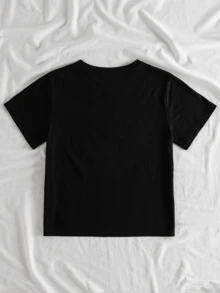 复活节只为爱耶稣的女孩仿刺绣设计黑色圆领短袖休闲牛奶丝 T 恤女士 - 黑色 - 查看 2