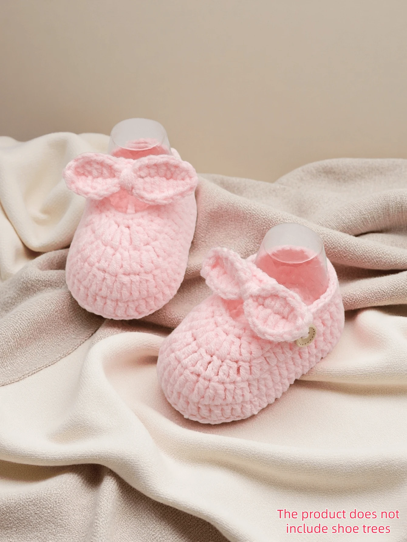 1 Pasang Sepatu Bayi Rajutan Tangan dengan Pita, Kaos Kaki Lantai Dalam Ruangan untuk Balita - Baby Pink - View 1
