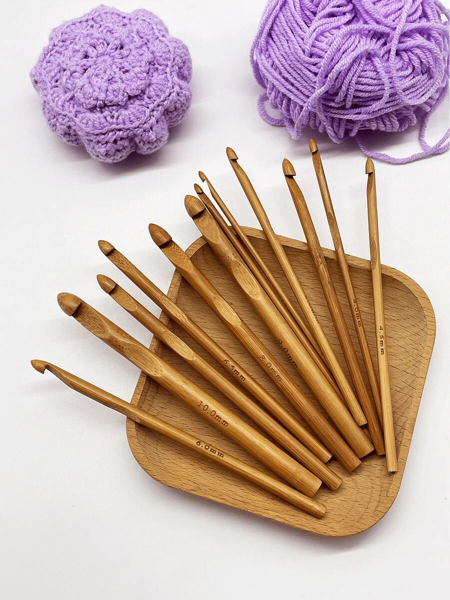 Set de 12 ganchos de ganchillo de bambú, con tamaños desde 3.0mm hasta 10.0mm, producto de bambú natural, suave y sin astillas, adecuado para tejer suéteres, bufandas de bricolaje - Caqui - Ver 1