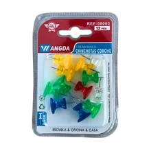 Pack de 12 Chinchetas de Colores – Piezas Resistentes, Ligeras y de Gran Fijación, Perfectas para Tableros de Corcho, Exhibición de Fotos, Sujeción de Notas, Decoración Creativa, Manualidades, Proyectos Escolares, Presentaciones y Organización en Casa, Escuela u Oficina - Multicolor - Ver 1