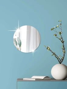 Acrylic Round Mirror, Desktop Decorative Mirror, Round Mirror Tile, Self-Adhesive Mirror Sticker, Suitable For Wall, Living Room, Bedroom Decor, Medium Thickness - Silver - View 3