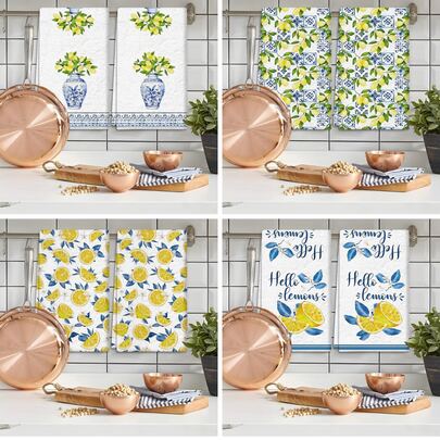 2/4 Pcs Lemon Pattern Printed Dish Towels, Super Absorbent Microfiber Modern Towels, Cooking And Baking Tea Towels, Dishcloths, Cleaning Cloths, Hand Towels, Tea Towels, Ultra Soft And Highly Absorbent, Kitchen Decor, Gifts For Neighbors, Mothers, Birthdays, Housewarming Gifts For Friends, Kitchen Essentials, Daily Necessities