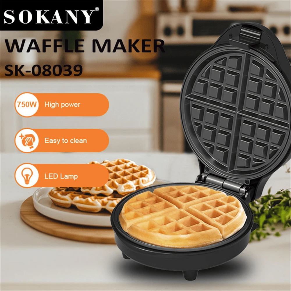SOKANY08039 Waflera, Perilla/Temperatura Ajustable, Luz Indicadora, 4 Placas Antiadherentes, Fácil de Limpiar, Compacta, Para Waffles/Pasteles/Sándwiches/Galletas. - Ver 1