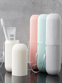 1 قطعة حافظة أسنان محمولة للسفر مع كوب شطف - تصميم مدمج وموفر للمساحة، تصميم صحي، مناسب للسفر العمل، الضروريات السفرية، إكسسوارات الحمام، سهلة التنظيف والتخزين - متعدد الألوان - مشاهدة 2