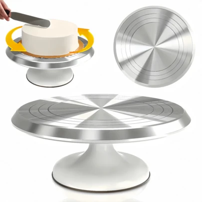 1pc 10-Inch Aluminum Alloy Cake Decorating Turntable, Rotating Icing Smoothing Stand, High-Precision Bearing Silent Smooth Baking Tool, Kitchen Gadget, Kitchen Accessory, Essential Gift For Christmas, Easter, Thanksgiving