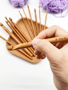 Set de 12 ganchos de ganchillo de bambú, con tamaños desde 3.0mm hasta 10.0mm, producto de bambú natural, suave y sin astillas, adecuado para tejer suéteres, bufandas de bricolaje - Caqui - Ver 5