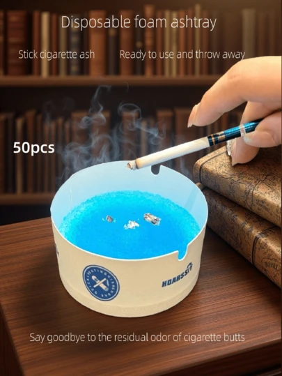 50pcs Disposable Paper Ashtray. 9cm Diameter Foam Ash Tray. Thickened And Hardened, One-Piece Design, And . Quick Extinguishing. Adheres Ash. Detachable And Disposable, Ready To Use And Discard. Say Goodbye To Cigarette Butt Residue Odor, Hassle-Free Cleaning. Suitable For Home, Office, Party, Camping, Car, KTV, Bar, Etc.