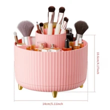 360° Rotate Makeup Brush Holder Organizer, Makeup Organizers Countertop, Makeup Organization And Skincare Storage For Vanity, Desktop, Bathroom - Pink - View 6