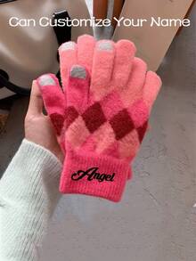 Customized Text/Name Winter Gloves - Plaid Pattern (Pink/Gray/Blue/Black/White/Red/Brown/Light Brown) - Unisex Soft & Warm Fleece Gloves, Ideal Gift For Christmas, Birthday And Daily Use - Customizable Comfortable Winter Gloves, Winter Gloves, Women's Winter Accessories, Ski Gloves, Men's Warm Gloves - D2 - View 2