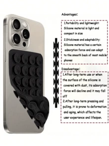 1 Piece Double-Sided Suction Cup Silicone Phone Sticky Handle, Suction Phone Case Holder, Hands-Free Sticky Phone Handle For Selfie And Video, Phone Finger Grip Holder