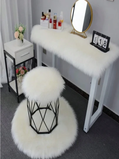 1pc Solid Color Faux Wool Decorative Cushion, Fluffy Warm And Skin-Friendly, For Chair Seat Pad, Floor Mat, Home Decor, Living Room, Bedroom, Machine Washable
