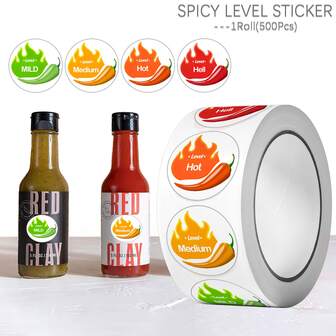 1Roll(500Pcs) 4 Level Spicy Indicator Stickers 0.98*0.98'' Chili Food Warning Caution Labels For Grocery Store Restaurant Truck Tags Self Adhesive Labels Sealing Tag Perfect For Food Warning Spicy Labels