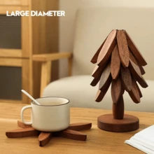 3/4/5 Pieces Wooden Leaf Shaped Heat Insulation Pads, High Temperature Resistant Coasters, Wooden "Christmas Tree" Design Pot Holders, Cup Mats, Ceramic Pot Pads, Tree-Shaped Heatproof Tableware Mats, High Quality Coasters, Modern Minimalist Placemat - Multicolor - View 4
