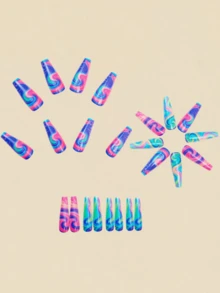 Bộ 24 móng tay giả họa tiết sọc tím, kiểu móng mùa thu, móng Y2K, móng dán, dụng cụ làm móng. - Màu tím - Xem 4