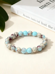 1pc Vintage Boho Style Natural Shoushan Stone Beads Bracelet, Bring Health Elastic Accessory Suitable For Daily And Vacation Wear - Multicolor - View 14
