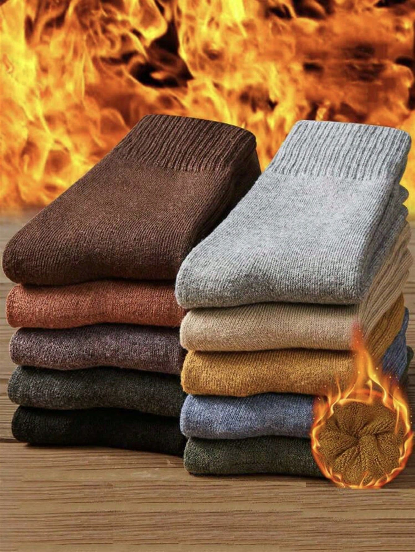 20双装男士加厚羊毛袜，冬季保暖袜，适合滑雪、骑行、户外运动，圣诞节/感恩节/新年礼物，日常穿着舒适，时尚户外跑步袜 - 彩色 - 查看 1