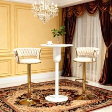 Lot de 2 Tabourets de Bar Rotatifs 360° en Velours - Dossier Confortable et Hauteur Réglable d'une Main - Design Ergonomique pour Îlot de Cuisine et Salon (Couleur Vert) - Ivoire + Velours + Mousse - Voir 1