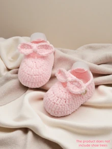 1 Pasang Sepatu Bayi Rajutan Tangan dengan Pita, Kaos Kaki Lantai Dalam Ruangan untuk Balita - Baby Pink - View 9
