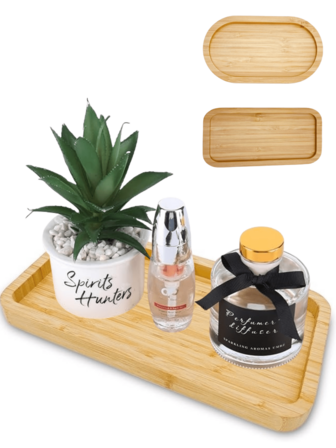 1 pieza de bandeja de bambú y madera, con forma ovalada y rectangular, bandeja de madera, bandeja de exhibición hermosa, bandeja para perfumes, bandeja de baño, bandeja de madera para vajilla, bandeja para pasteles, bandeja de cocina, soporte de exhibición de cumpleaños, bandeja de jardín, bandeja para cupcakes, adecuada para cumpleaños, Acción de Gracias, Halloween, Pascua, Día de San Valentín, reciente talla grande vendido, decoración navideña, decoración de mesa, adecuada para postres, pasteles, pan, perfumes, joyas, productos de baño, cosméticos.