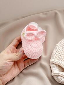 1 Pasang Sepatu Bayi Rajutan Tangan dengan Pita, Kaos Kaki Lantai Dalam Ruangan untuk Balita - Baby Pink - View 2