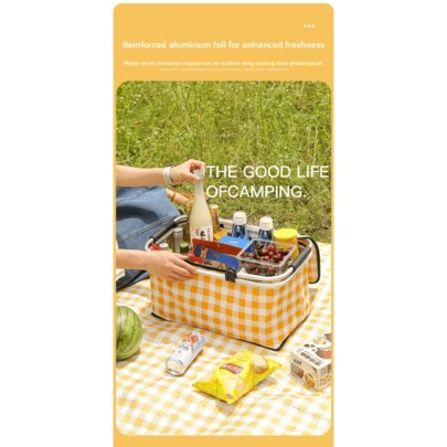 1个保温可折叠野餐篮 - 现货供应，可折叠购物篮，户外露营手持食品篮和食品配送保温袋，耐用轻便防水可重复使用