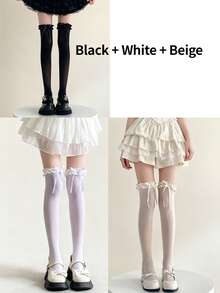 1双女童过膝袜，白色，带蝴蝶结，洛丽塔风格，荷叶边蕾丝边。袜子、发饰、发带、胸针、眼镜、学习用品、徽章、伊斯兰头巾、奢华新娘皇冠、女士围巾、袖套、披肩、女士太阳镜、袜子、女士腰带、女士手套、男士太阳镜。圣诞礼物 - 彩色 - 查看 16
