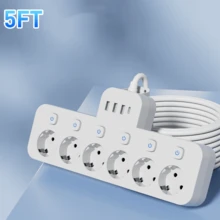 Multi-Outlet Power Strip With Surge Protector, Extra Long Extension Cord, 5FT/10FT/15FT Multi-Functional Power Strip With 6 EU AC Outlets, 3 USB Ports And 1 Type-C Port, Independent Switch Design, Wall Mountable, Suitable For Home, Construction Site, Office, Travel