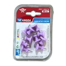Pack de 10 Chinchetas en Colores Rosa, Morado y Verde – Puntería Firme y Cabeza de Color Brillante, Ideales para Pizarras, Corchos, Manualidades, Oficina y Decoración; Accesorios Resistentes, Seguros y de Uso Versátil - Lila Púrpura - Ver 1
