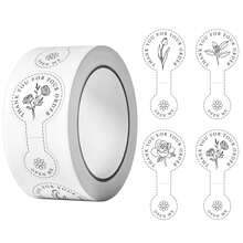 1卷（100张）哑铃形感谢贴纸，尺寸2.5*5厘米/0.98*1.97英寸，工艺装饰“打开我”封口贴纸，礼品剪贴簿标签，用途广泛，非常适合小型企业、圣诞节、新年及各种节日 - 白色 - 查看 9