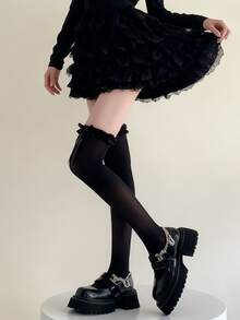 1双女童过膝袜，白色，带蝴蝶结，洛丽塔风格，荷叶边蕾丝边。袜子、发饰、发带、胸针、眼镜、学习用品、徽章、伊斯兰头巾、奢华新娘皇冠、女士围巾、袖套、披肩、女士太阳镜、袜子、女士腰带、女士手套、男士太阳镜。圣诞礼物 - 彩色 - 查看 9