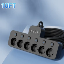 Multi-Outlet Power Strip With Surge Protector, Extra Long Extension Cord, 5FT/10FT/15FT Multi-Functional Power Strip With 6 EU AC Outlets, 3 USB Ports And 1 Type-C Port, Independent Switch Design, Wall Mountable, Suitable For Home, Construction Site, Office, Travel